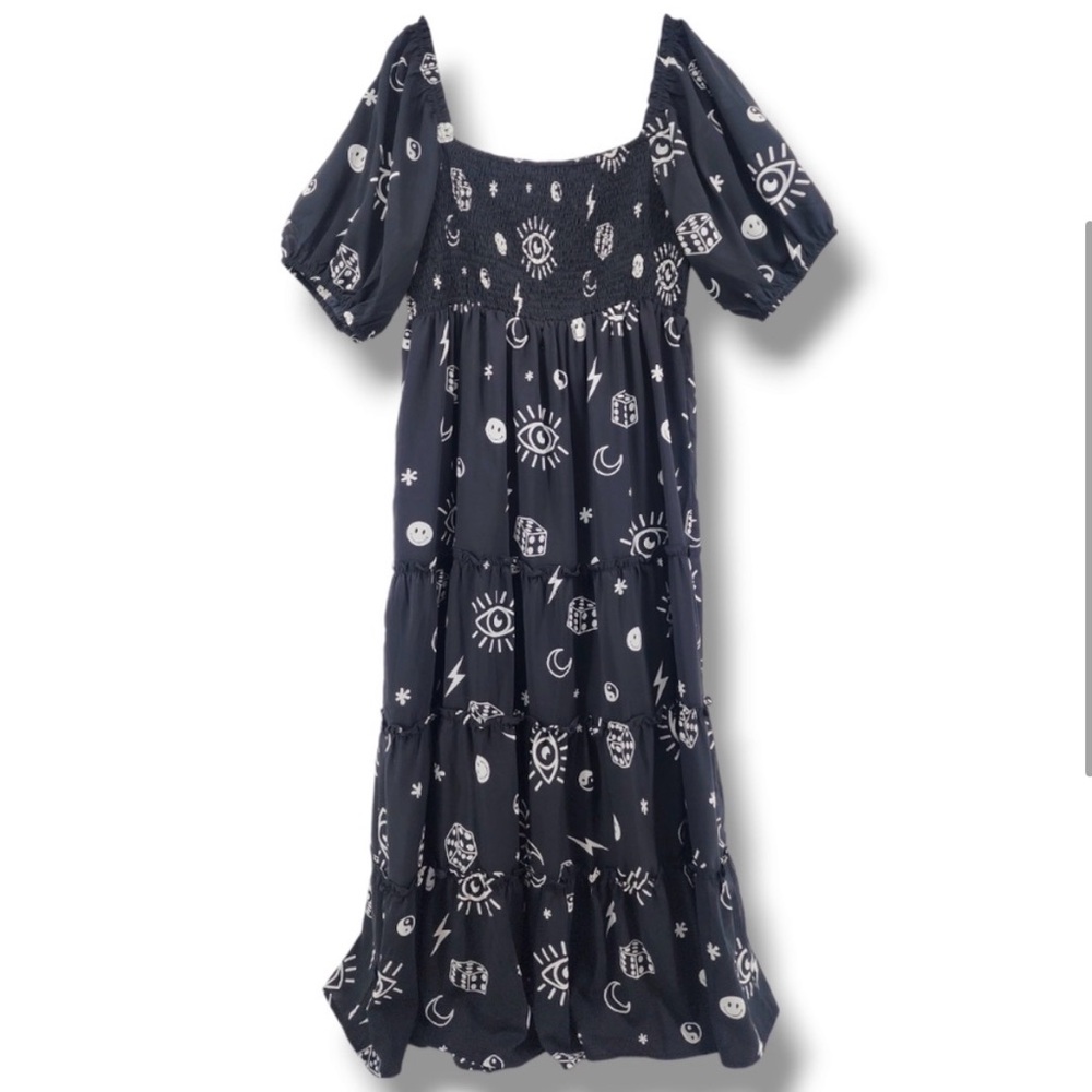 Dressed In Lala What's Your Sign Black White Smocked Maxi Dress Size XL - Picture 2 of 9